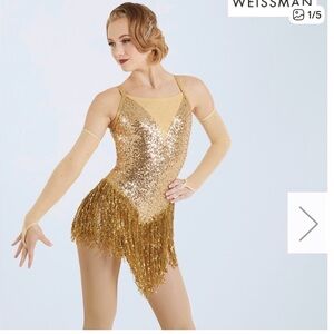 Weissman Sparkling Gold Sequin Fringe Performance Dress